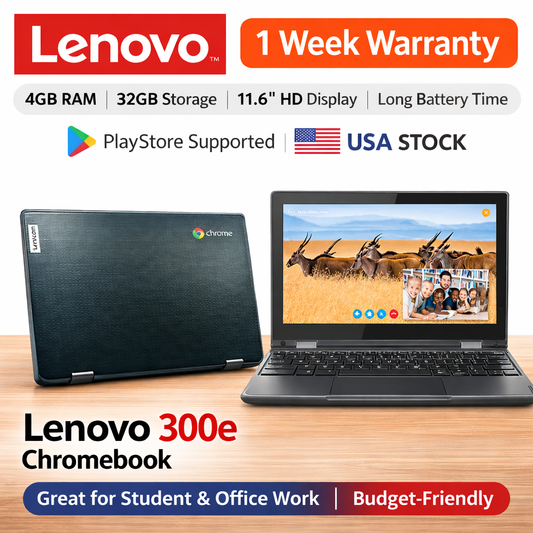Lenovo 300e Chromebook 4GB RAM 32GB SSD 12" HD | Play Store Supported | USA Stock