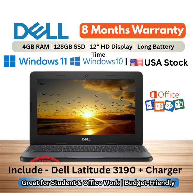 Dell Latitude 3190 Celeron N4120 4GB RAM 128GB SSD / 64GB SSD – Like New – USA Stock