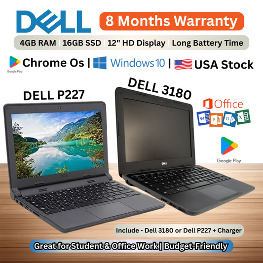 Dell 3180 Chromebook – 4GB RAM | 16GB SSD , 128GB SD Storage, Lightweight Laptop for Students, Online Classes & Office Work