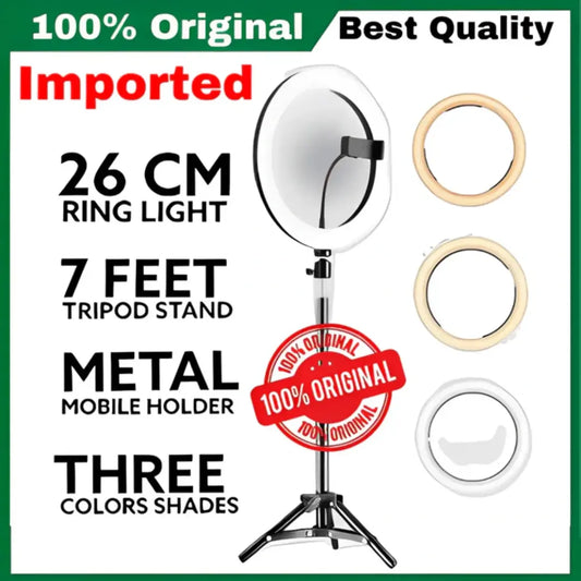 Top quality Ring Light with 7ft Aluminium Tripod Stand & Mobile Stand Holder (3 Shades in Light) | Ring Light with Stand